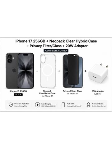 iPhone 17 256GB + Neopack Clear Hybrid Case + Privacy Filter/Glass + 20W Adapter